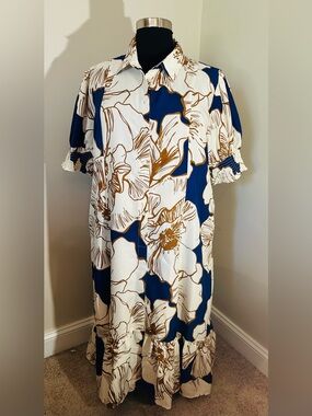 Blue/White Floral Button-down Dress 22/24